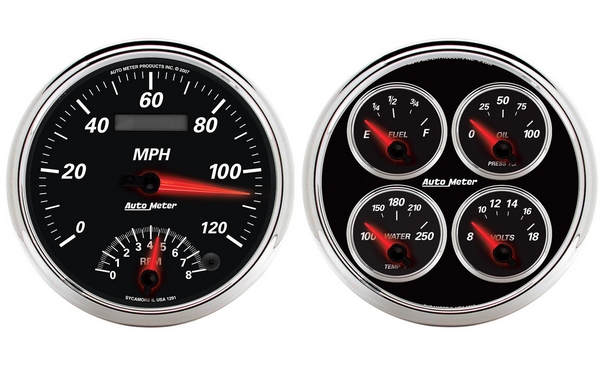 2 PC. GAUGE KIT, 5" QUAD & TACH/SPEEDO COMBO, 240-33 Ω, DESIGNER BLACK